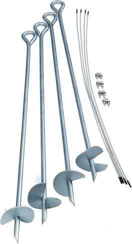 ShelterLogic ShelterAuger 4-Piece 15-Inch Reusable Heavy Duty Steel Earth Auger Anchor Kit with 40-Feet of Rope for Anchoring Shelters, Canopies, and Instant Garages , Silver in Saudi Arabia