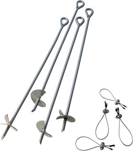 ShelterLogic ShelterAuger 4-Piece 15-Inch Reusable Heavy Duty Steel Earth Auger Anchor Kit with 40-Feet of Rope for Anchoring Shelters, Canopies, and Instant Garages , Silver in Saudi Arabia