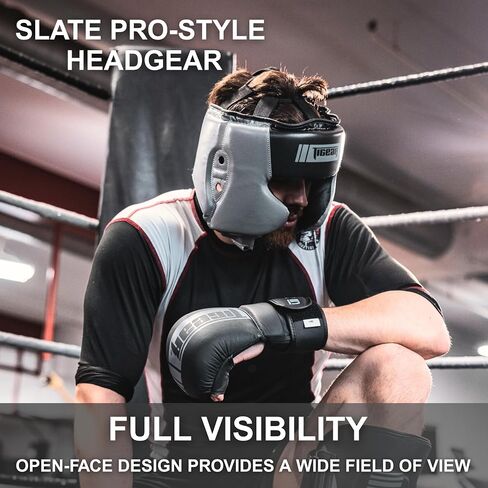 غطاء رأس للملاكمة من TIGEAR Slate Pro-Style | أغطية رأس MMA مفتوحة الوجه للسجال والمواي تاي والكيك بوكسينغ والفنون القتالية | خفيف الوزن، أقصى قدر من الرؤية، بطانة ماصة للرطوبة in Kuwait