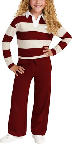 New Balance Girls Athletic Sets - 2 Piece Soft Cotton Jersey Long Sleeve Top and Fleece Flare Pants with Pockets (Size: 7-16) in Saudi Arabia