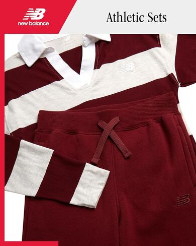 New Balance Girls Athletic Sets - 2 Piece Soft Cotton Jersey Long Sleeve Top and Fleece Flare Pants with Pockets (Size: 7-16) in Saudi Arabia