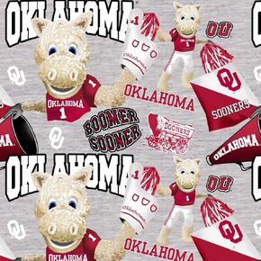 SYKEL ENTERPRISES Oklahoma Sooners NCAA Mascot Allover Heather Gray Digitally Printed 43" Wide Cotton Fabric by Yard in Saudi Arabia