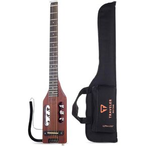 جيتار المسافر جيتار صوتي خفيف للغاية بني عتيق أعسر | صوتية محمولة مع مسند حضن قابل للإزالة | غيتار كامل بدون رأس بمقياس 24 3/4 بوصة | تتضمن حقيبة الحفلة المخصصة in Kuwait