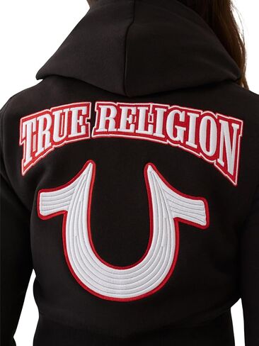 سترة بغطاء للرأس بسحاب منكمشة مطرزة للنساء من True Religion - سويت شيرت قصير بسحاب كامل مع خياطة الشعار in Saudi Arabia