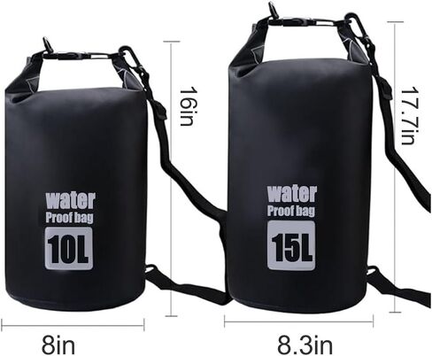 Waterproof Dry Bag, Roll Top Lightweight Dry Storage Bag Backpack, Swimming, Boating, Kayaking, Camping, Beach (Black 15L) in Saudi Arabia