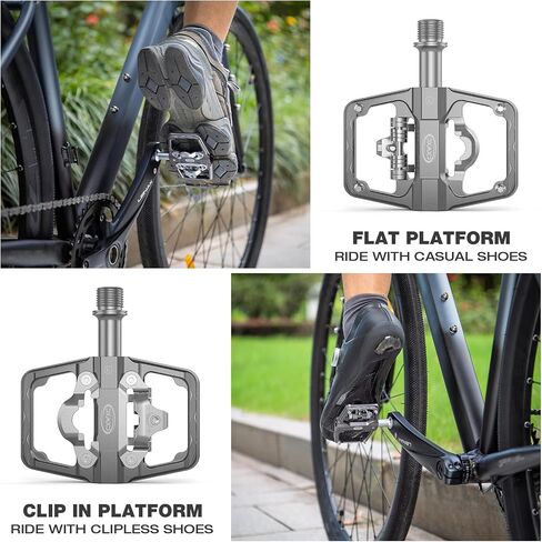 دواسات الدراجة الجبلية CXWXC متوافقة مع مرابط Shimano SPD - دواسة مزدوجة الجوانب ومشبك، منصة دراجة 9/16 بوصة ودواسات بدون مشبك للطرق وMTB والدراجات الهجينة in Saudi Arabia