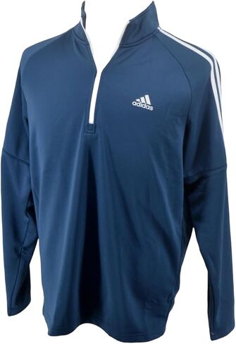 قميص بلوفر جولف Adidas Climawarm 3 Stripe French Terry 1/4 بسحاب، أزرق داكن/أبيض 2XL in Saudi Arabia
