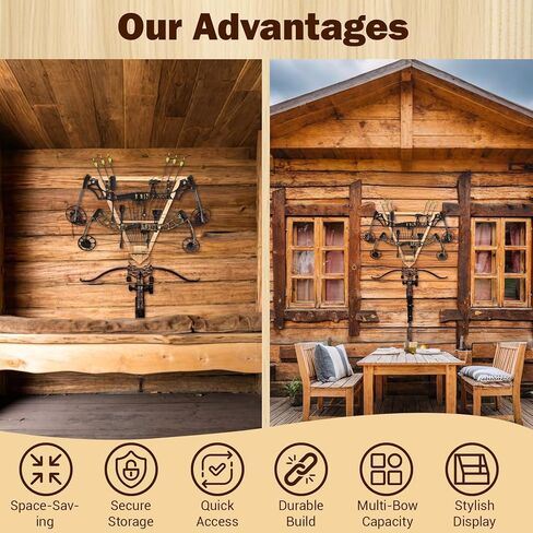 Wall Mounted Bow and Arrow Display Rack for Hunting and Archery Accessories 3-Bow Holder & 12-Arrow Storage Crossbow Holder Compound Bows Stand for Wall in Kuwait