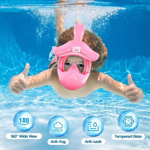 Full Face Snorkel Mask for Kids, 180° Panoramic View, Anti-Fog Anti-Leak, Patented Airflow System with Fan for Clear Breathing, Foldable Dry Top Snorkeling Gear for Kids in Saudi Arabia