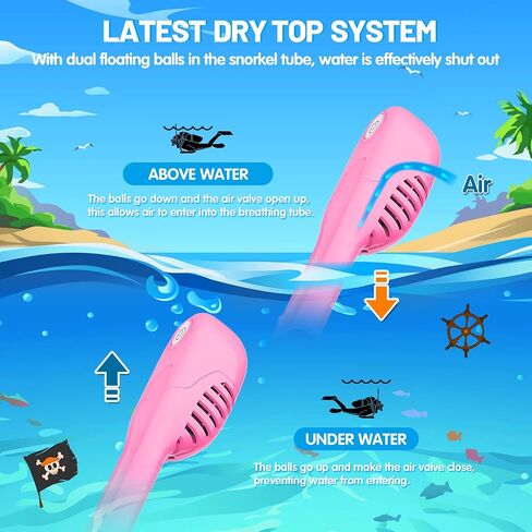Full Face Snorkel Mask for Kids, 180° Panoramic View, Anti-Fog Anti-Leak, Patented Airflow System with Fan for Clear Breathing, Foldable Dry Top Snorkeling Gear for Kids in Saudi Arabia