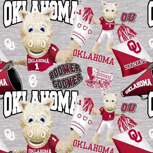 SYKEL ENTERPRISES Oklahomaooners NCAA Mascot Allover Heather Gray مطبوع رقميًا قماش قطني بعرض 43 بوصة بواسطة الفناء in Saudi Arabia