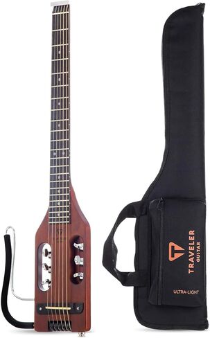 جيتار المسافر جيتار صوتي خفيف للغاية بني عتيق أعسر | صوتية محمولة مع مسند حضن قابل للإزالة | غيتار كامل بدون رأس بمقياس 24 3/4 بوصة | تتضمن حقيبة الحفلة المخصصة in Kuwait