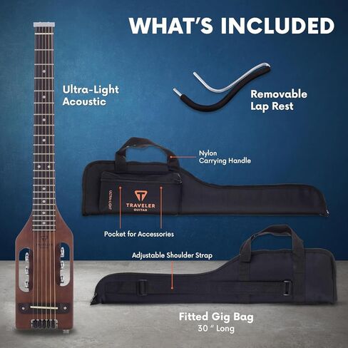 جيتار المسافر جيتار صوتي خفيف للغاية بني عتيق أعسر | صوتية محمولة مع مسند حضن قابل للإزالة | غيتار كامل بدون رأس بمقياس 24 3/4 بوصة | تتضمن حقيبة الحفلة المخصصة in Kuwait
