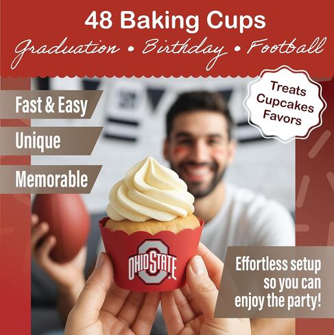 أكواب خبز ولاية أوهايو (48 قطعة) لديكورات كرة القدم OSU Buckeyes وأعياد الميلاد وحفلات التخرج (Ohio State Buckeyes) in Kuwait