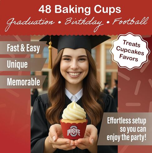 أكواب خبز ولاية أوهايو (48 قطعة) لديكورات كرة القدم OSU Buckeyes وأعياد الميلاد وحفلات التخرج (Ohio State Buckeyes) in Kuwait