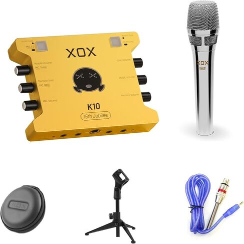 K10 set live streaming audio interface,live sound card,audio mixer with wired microphone,monitor earphone and metal desktop microphone stand. (K10 S1 SET) in Saudi Arabia