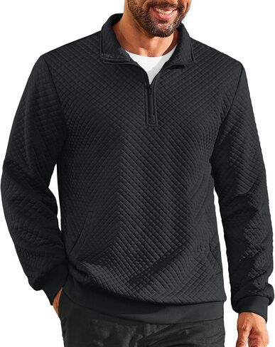 بلوفر Vssjavun رجالي بسحاب ربع سنوي مبطن بأكمام طويلة، بلوفر كاجوال بياقة واقفة مع جيوب in Kuwait