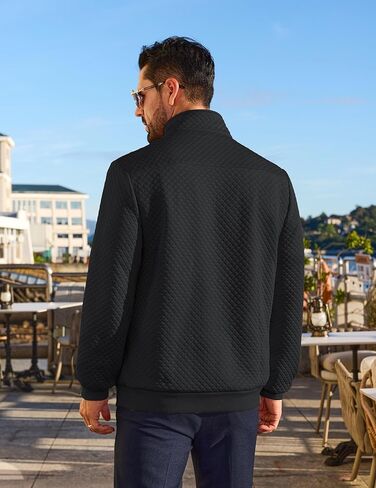 بلوفر Vssjavun رجالي بسحاب ربع سنوي مبطن بأكمام طويلة، بلوفر كاجوال بياقة واقفة مع جيوب in Kuwait