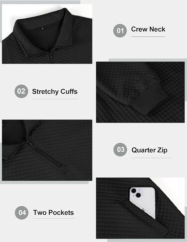 بلوفر Vssjavun رجالي بسحاب ربع سنوي مبطن بأكمام طويلة، بلوفر كاجوال بياقة واقفة مع جيوب in Kuwait