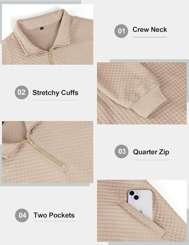 بلوفر Vssjavun رجالي بسحاب ربع سنوي مبطن بأكمام طويلة، بلوفر كاجوال بياقة واقفة مع جيوب in Saudi Arabia
