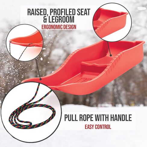 Snow Sled for Kids - SnowBoat Sledge - Single Rider Toboggan with Pull Rope; Outdoor Plastic Winter Sleigh for Toddlers & Kids in Saudi Arabia