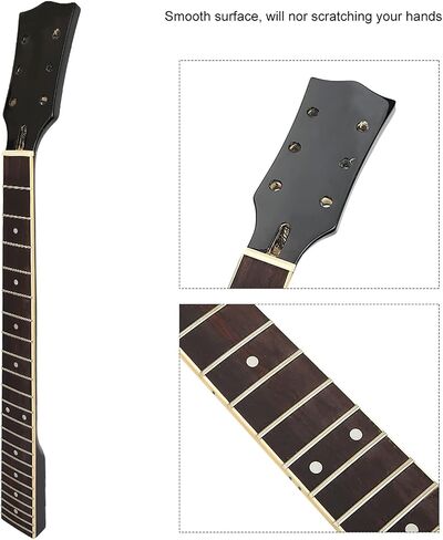 Maple Wood Guitar Neck with Rosewood Fretboard, 22 Frets, C-Shape Back, 24-3/4 Inch Length, Black and White, Folk Guitar Replacement in Saudi Arabia