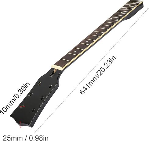 Maple Wood Guitar Neck with Rosewood Fretboard, 22 Frets, C-Shape Back, 24-3/4 Inch Length, Black and White, Folk Guitar Replacement in Saudi Arabia