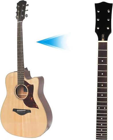 Maple Wood Guitar Neck with Rosewood Fretboard, 22 Frets, C-Shape Back, 24-3/4 Inch Length, Black and White, Folk Guitar Replacement in Saudi Arabia