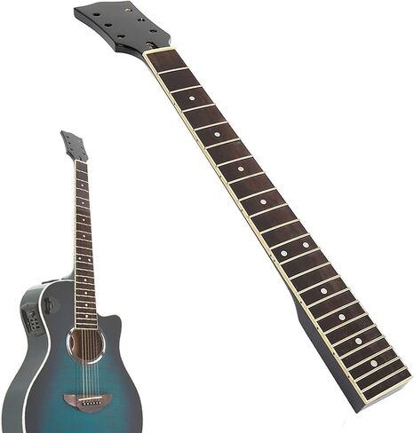 Maple Wood Guitar Neck with Rosewood Fretboard, 22 Frets, C-Shape Back, 24-3/4 Inch Length, Black and White, Folk Guitar Replacement in Saudi Arabia