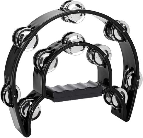 Hand Held Percussion, Double Jingles Tambourine, Double Row Metal Jingles Handbell Percussion Musical Instrument with Handle Grip for Adults, Church, KTV, Party (Black) in Saudi Arabia