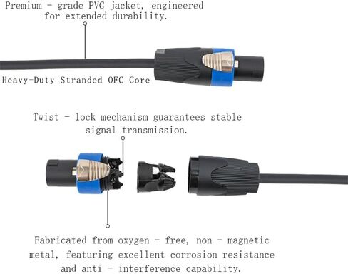2Pack 50ft Male Speakon to Speakon Cables, Professional 12 Gauge AWG Heavy-Duty Audio Cord DJ/PA Speaker Cable Wire with Twist Lock -2 Conductor in Saudi Arabia