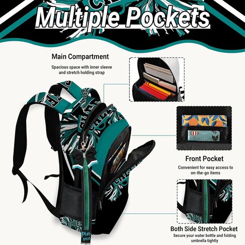 Cheerleader Backpack with Cheer Pin Strap, Backpack For Cheerleading, Cheerleader Gifts for Team Women (Black White) in Saudi Arabia