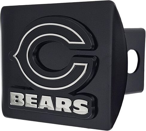 Chicago Bears NFL Black Metal Hitch Cover with 3D Black and Chrome Team Logo by FANMATS - Unique Round Molded Design – Easy Installation on Truck, SUV, Car - Ideal Gift for Die Hard Football Fan in Saudi Arabia