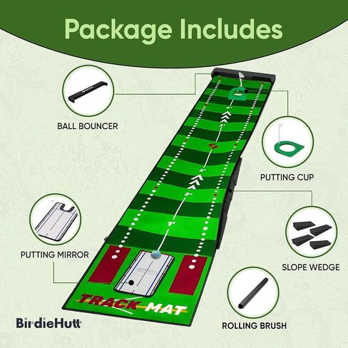 Golf Putting Mat 10ft, Indoor & Outdoor Portable Putting Green with Ball Bouncer, Putting Cup, Alignment Mirror, Roller Brush and Adjustable Slope Wedges, Ideal Practice Mat for Home or Office in Saudi Arabia