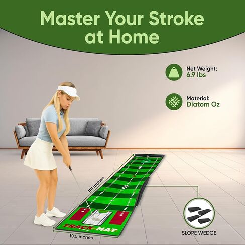 Golf Putting Mat 10ft, Indoor & Outdoor Portable Putting Green with Ball Bouncer, Putting Cup, Alignment Mirror, Roller Brush and Adjustable Slope Wedges, Ideal Practice Mat for Home or Office in Saudi Arabia