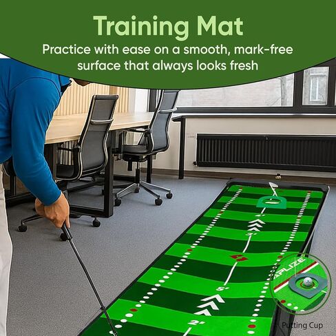Golf Putting Mat 10ft, Indoor & Outdoor Portable Putting Green with Ball Bouncer, Putting Cup, Alignment Mirror, Roller Brush and Adjustable Slope Wedges, Ideal Practice Mat for Home or Office in Saudi Arabia