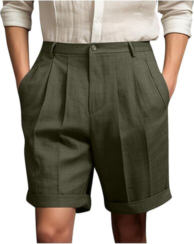 شورتات رسمية للرجال شورتات عمل صيفية كاجوال بطيات أمامية شورتات جولف شورتات عمل مع جيوب ملابس الشاطئ in Kuwait