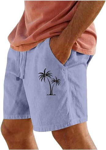 Mens Summer Shorts Drawstring Casual Lounge Shorts Linen Beach Shorts Elastic Loose Shorts Pocket Vacation Outfits in Saudi Arabia