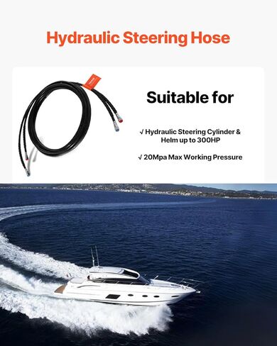 VEVOR 20ft Hydraulic Steering Hose, Outboard Hose Kit, 2-Pack Leak-Proof TPEE Hoses, Compatible with Marine Outboard Steering Systems up to 300 HP, Easy Installation, No Cutting Needed in Kuwait