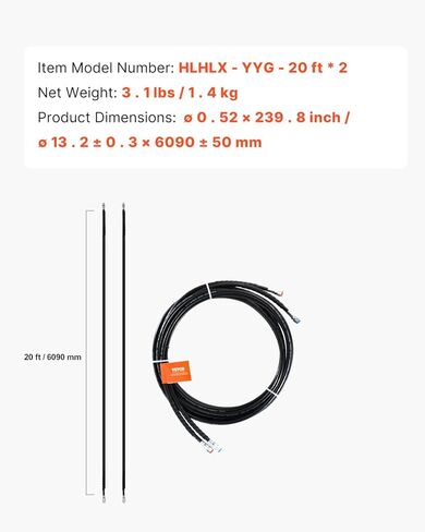 VEVOR 20ft Hydraulic Steering Hose, Outboard Hose Kit, 2-Pack Leak-Proof TPEE Hoses, Compatible with Marine Outboard Steering Systems up to 300 HP, Easy Installation, No Cutting Needed in Kuwait