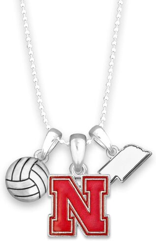 From the Heart Nebraska Cornhuskers Volleyball Accent Charm Team Traditions Necklace with Team Color Logo, Volleyball and State Accent Charm Officially Licensed Jewelry Fan NU in Saudi Arabia