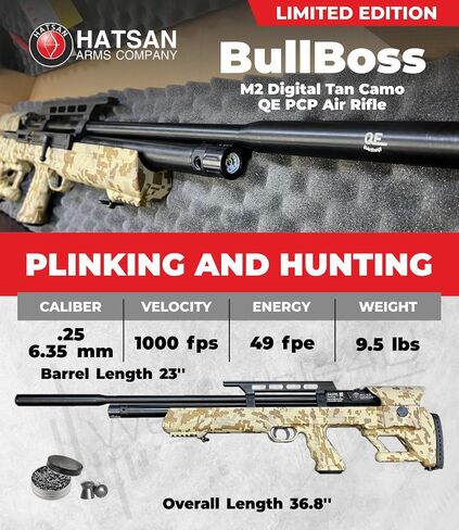 بندقية الهواء Hatsan BullBoss QE مع أهداف ورقية قابلة للارتداء 4U 100x وحزمة كريات الرصاص in Kuwait