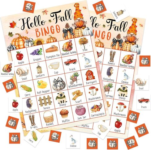 Fall Bingo Game Cards, Autumn Games for Adults Large Group Friends Family, Outdoor Indoor Bingo Party Games Set, Thanksgiving Holiday Party Favors Decorations -02 in Saudi Arabia