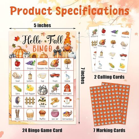 Fall Bingo Game Cards, Autumn Games for Adults Large Group Friends Family, Outdoor Indoor Bingo Party Games Set, Thanksgiving Holiday Party Favors Decorations -02 in Saudi Arabia