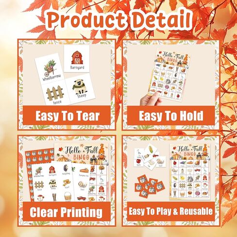 Fall Bingo Game Cards, Autumn Games for Adults Large Group Friends Family, Outdoor Indoor Bingo Party Games Set, Thanksgiving Holiday Party Favors Decorations -02 in Saudi Arabia