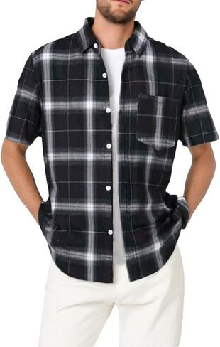Short Sleeve Plaid Shirts for Men Button Down Lapel Flannel Tshirts Western Casual Office Business Dressy Blouses in Saudi Arabia