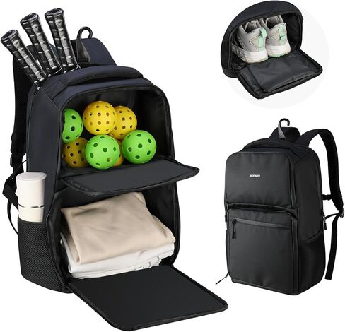 NEEWER Pickleball Bag for Men/Women, Holds 4-10 Paddles/6 Pickle Balls/Size 16 Shoes, Water Resistant Accessories Backpack with Shoe Compartment, Fence Hook, Side Pockets, Rubber Feet, PB01B in Saudi Arabia