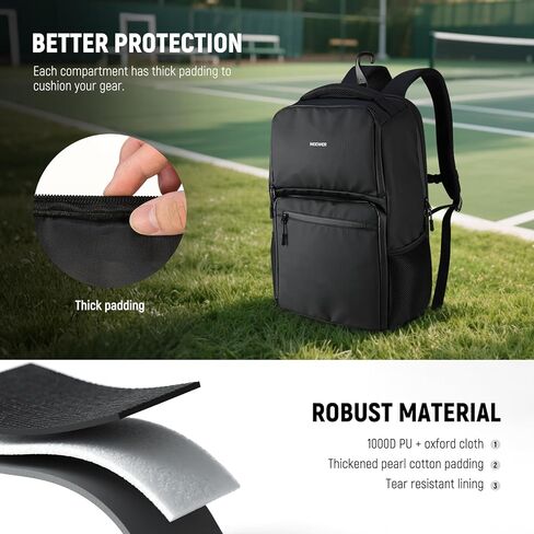 NEEWER Pickleball Bag for Men/Women, Holds 4-10 Paddles/6 Pickle Balls/Size 16 Shoes, Water Resistant Accessories Backpack with Shoe Compartment, Fence Hook, Side Pockets, Rubber Feet, PB01B in Saudi Arabia