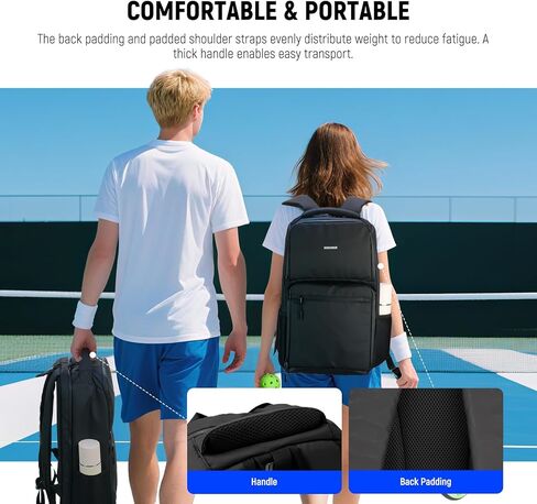 NEEWER Pickleball Bag for Men/Women, Holds 4-10 Paddles/6 Pickle Balls/Size 16 Shoes, Water Resistant Accessories Backpack with Shoe Compartment, Fence Hook, Side Pockets, Rubber Feet, PB01B in Saudi Arabia