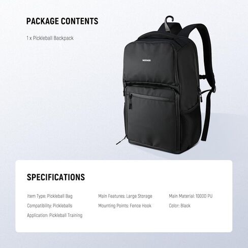 NEEWER Pickleball Bag for Men/Women, Holds 4-10 Paddles/6 Pickle Balls/Size 16 Shoes, Water Resistant Accessories Backpack with Shoe Compartment, Fence Hook, Side Pockets, Rubber Feet, PB01B in Saudi Arabia